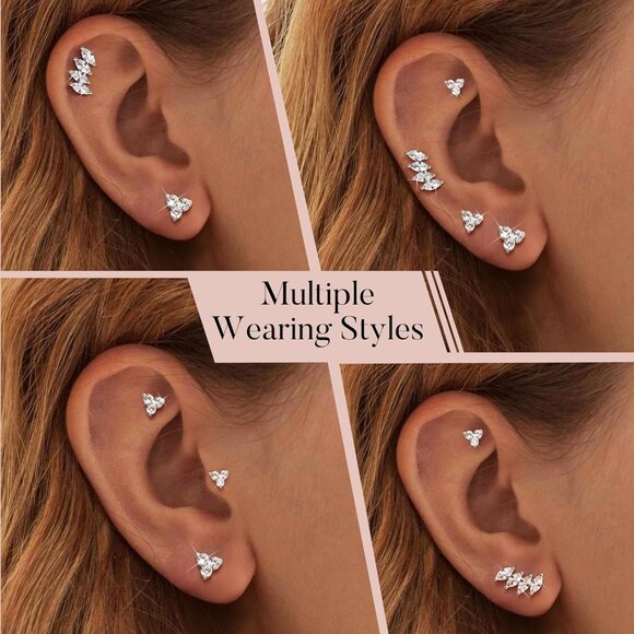 Comfortable Gold Plated Stud Earring Set for Multiple Piercings - Hypoallergenic - Picture 4 of 7